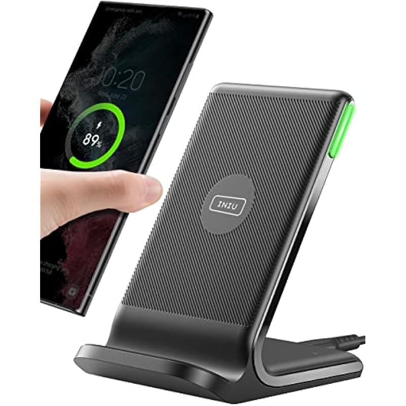 INIU Wireless Charger, 15W Qi Certified Fast Wireless Charging Stand with Sleep-Friendly Adaptive Light for iPhone 15 14 13 12 11 Pro Max Plus Samsung Galaxy S23 S22 Ultra S21 S20 Note 20 Google etc.