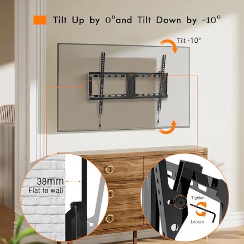 CHARMOUNT Tilt TV Wall Mount Bracket, Support TV Mural for Most 32-82 Inch LED/LCD/OLED 4K Flat Screen Curved TV, up to 132 lbs VESA 600x400mm, Fits 16, 18, 24 inch Studs