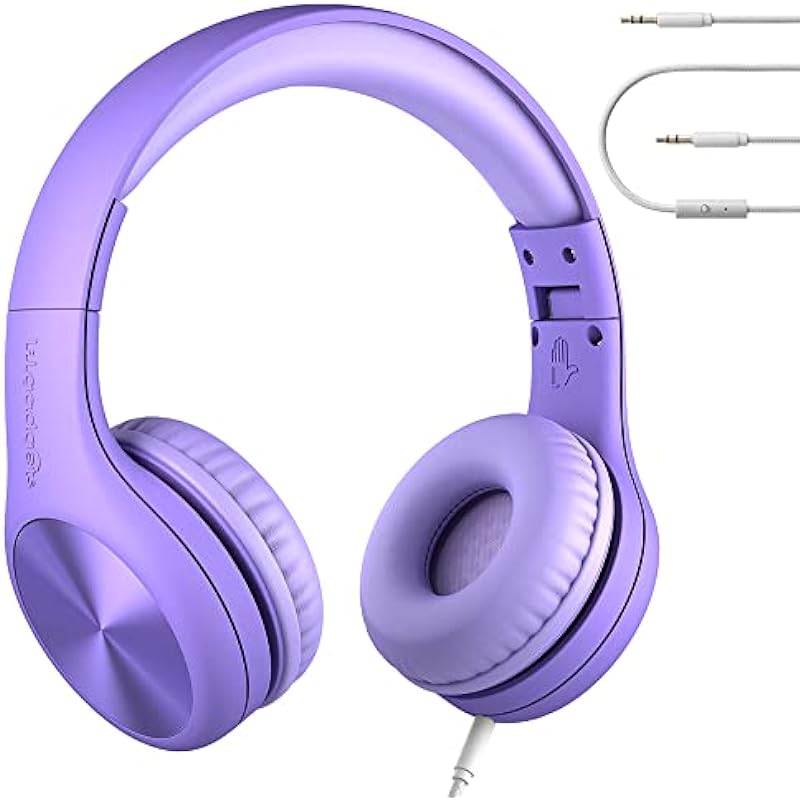 LilGadgets Connect+ Pro Wired Kids Headphones – Designed with Kids’ Comfort in Mind, Child-Friendly Foldable Over-Ear Headset with in-line Microphone, Perfect for Toddlers in School, Purple