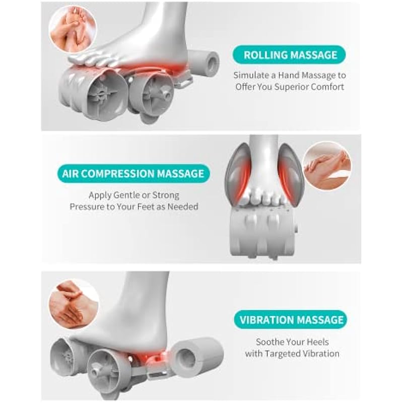 Nekteck Foot Massager Machine, Shiatsu Foot and Calf Massager with Heat and Remote, Deep Kneading, Vibration, Air Compression Leg Massage for Home or Office Use (White)