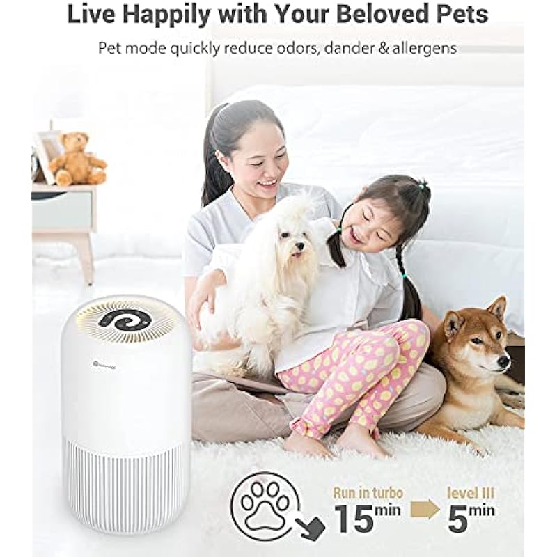 HEPA Air Purifier – Dreamegg Air Purifiers for Bedroom Allergies and Pets, 4-in-1 True HEPA & Activated Carbon Filter, Quiet 360° Air Intake Cleaner with Pet Mode Night Light for Home Smoker Office