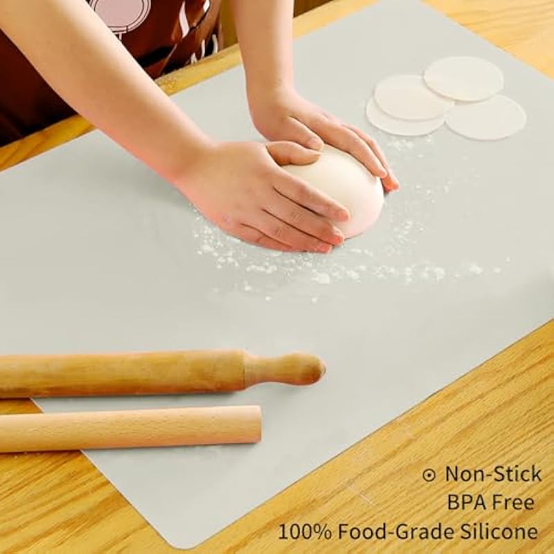 Extra Large Silicone Mats for Countertop – Counter Table Protector Placemats for Baking Crafts, Kids Dinner Placemat Nonstick Nonskid Heat-Resistant Kitchen Pad, 23.6” x 15.6”, Beige