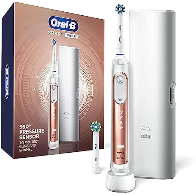 Oral B Smart Limited Electric Toothbrush, Rose Gold, Rechargeable Power Toothbrush with 2 Brush Heads and Travel Case