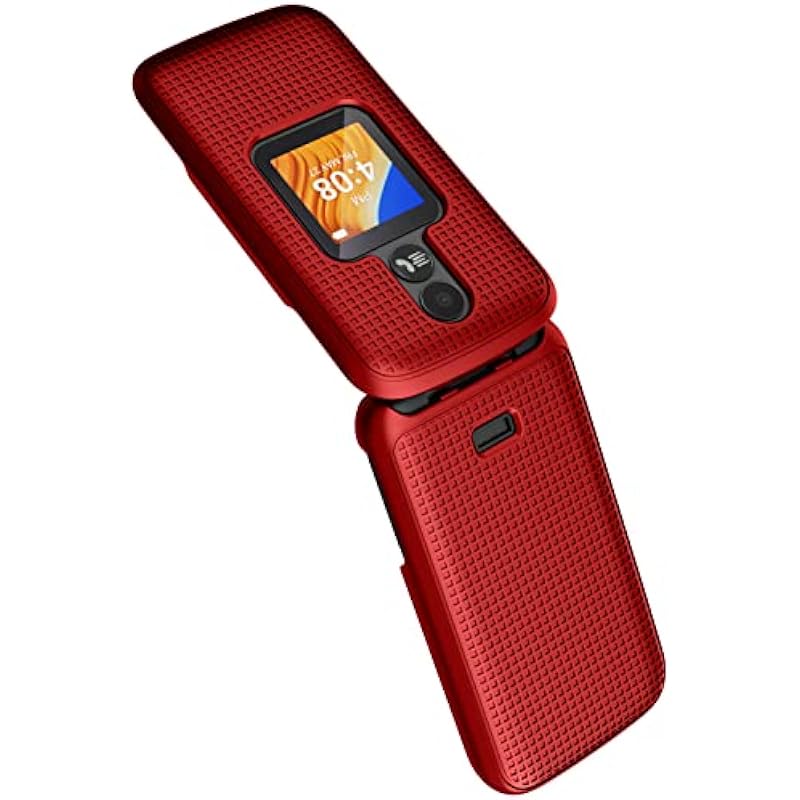 Case for Alcatel TCL Flip 2 Phone (2022), NakedcellPhone [Grid Texture] Slim Hard Shell Protector Cover for T408DL / TFALT408DCP – Red