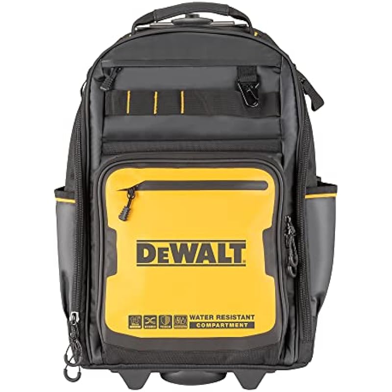 DEWALT Rolling Tool Backpack with Wheels, Telescopic Handle, 46 Pockets, Water Resistant Compartment (DWST560101)