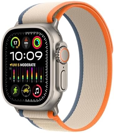 Apple Watch Ultra 2 [GPS + Cellular 49mm] Smartwatch with Rugged Titanium Case & Orange/Beige Trail Loop – M/L. Fitness Tracker, Precision GPS, Action Button, Extra-Long Battery Life – M/L