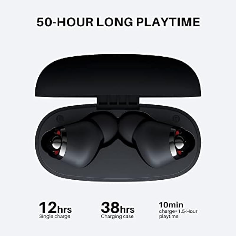 Wireless Earbuds, Tribit Qualcomm QCC3040 Bluetooth 5.2, 4 Mics CVC 8.0 Call Noise Reduction 50H Playtime Clear Calls Volume Control True Wireless Bluetooth Earbuds Headphones, FlyBuds C1 Black