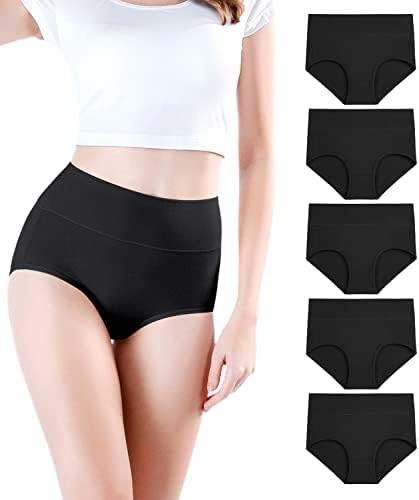 wirarpa Women’s High Waisted Cotton Briefs Ladies Underwear Regular & Plus Size Panties 5 Pack