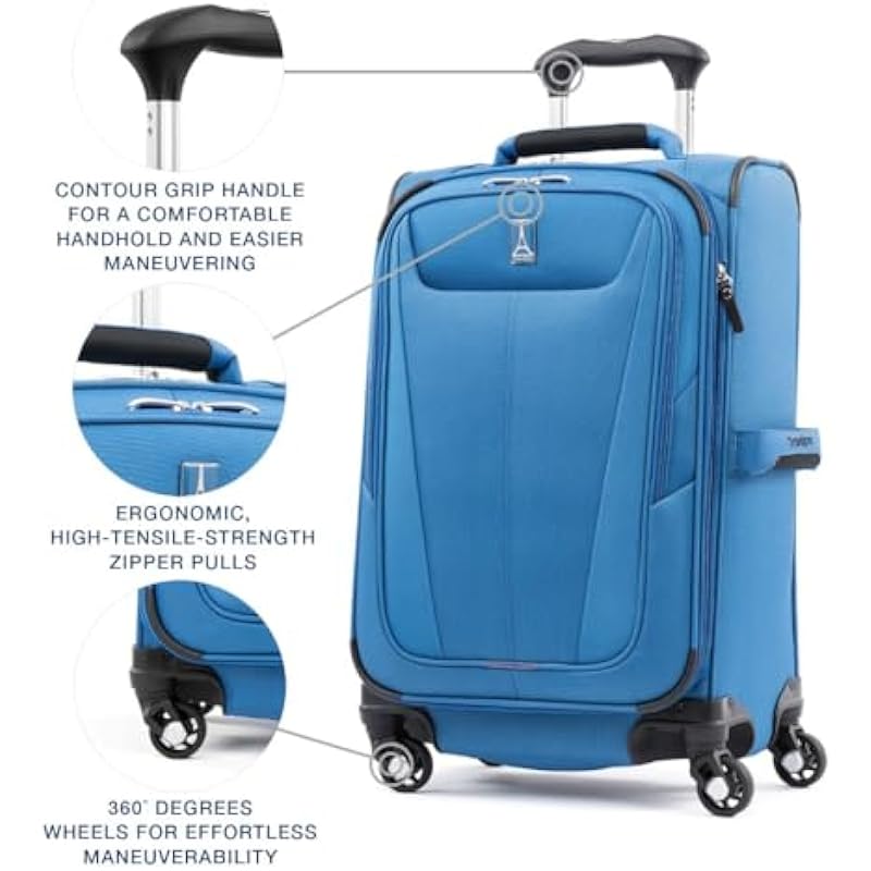 Travelpro Maxlite 5 Softside Expandable Luggage with 4 Spinner Wheels, Lightweight Suitcase, Men and Women, Azure Blue, Carry-on 21-Inch, Maxlite 5 Softside Expandable Spinner Wheel Luggage