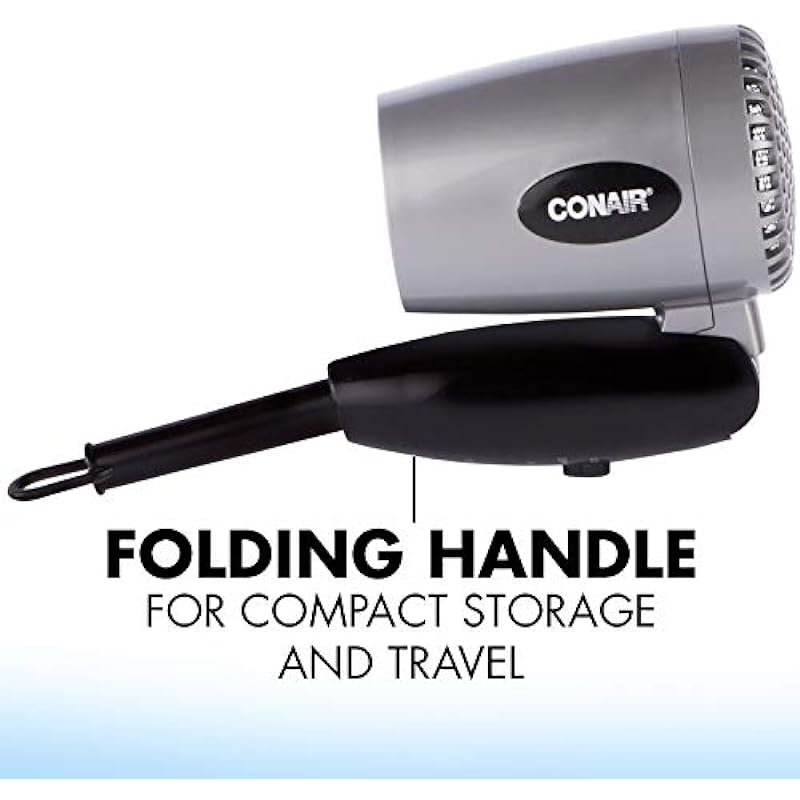 Conair 124AC 1600 Watt Compact Travel Hair Dryer with Folding Handle