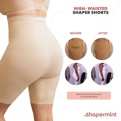 SHAPERMINT High Waisted Shapewear Shorts – Body Shaper for Women Tummy Firm for Dress