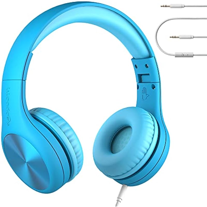 LilGadgets Connect+ Pro Wired Kids Headphones – Designed with Kids’ Comfort in Mind, Child-Friendly Foldable Over-Ear Headset with in-line Microphone, Perfect for Toddlers in School, Blue