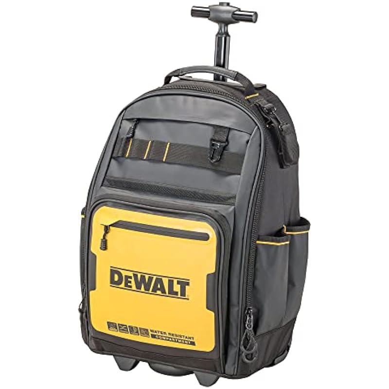 DEWALT Rolling Tool Backpack with Wheels, Telescopic Handle, 46 Pockets, Water Resistant Compartment (DWST560101)