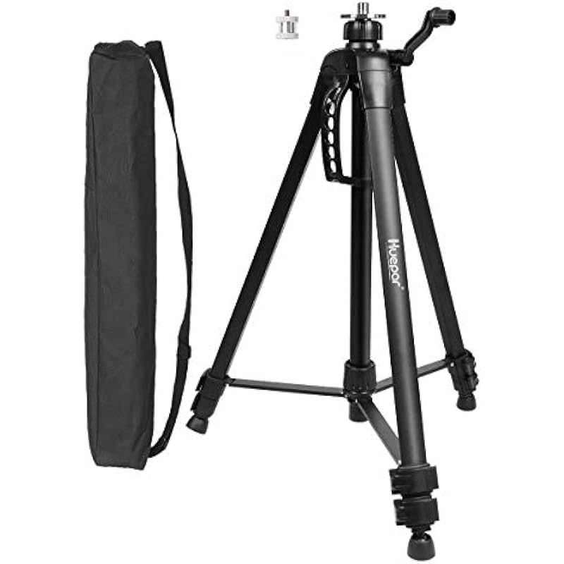 Huepar Tripod 1.6m/5.2ft Flat Head Aluminum Tripod for Laser Level, with Handle and Bubble Level, with 5/8″-11 Male Thread and 1/4″-11 Screw Adapter, Carrying Bag Included – TPD16