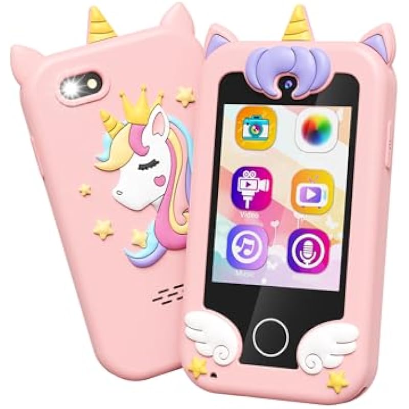 Kids Toy Smartphone, Gifts and Toys for Girls Boys Ages 3-8 Years Old, Fake Play Unicorn Toy Phone with Music Player Dual Camera Puzzle Games Touchscreen, Birthday, Kids Trip Activity