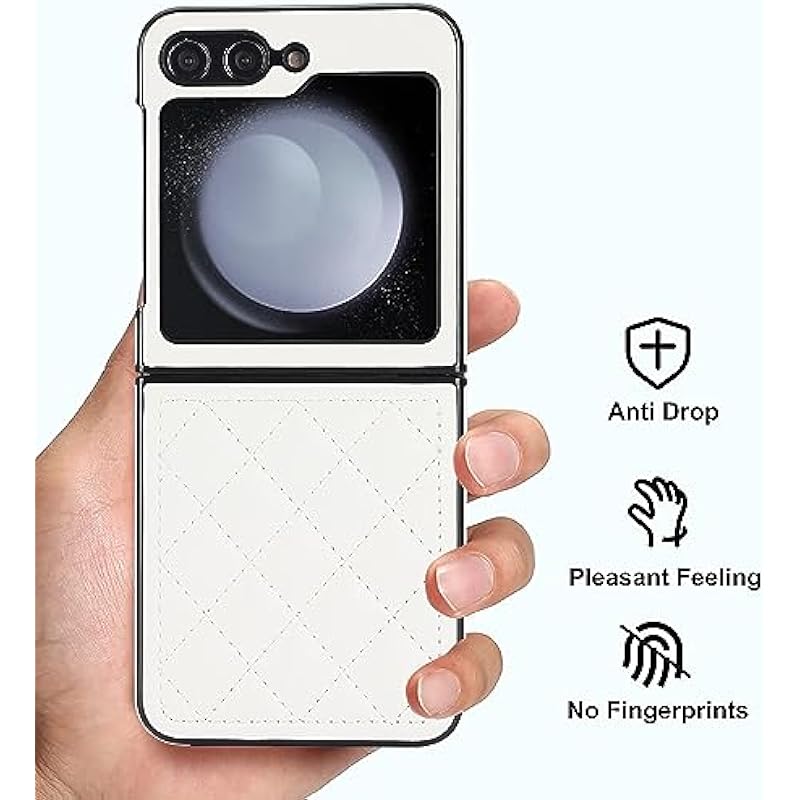 XIZYO for Samsung Galaxy Z Flip 5 Case, Samsung Z Flip 5 Case Cute Aesthetic Leather Case for Women Men Diamond-Shaped Pattern Shockproof Protective Bumper Cover, White