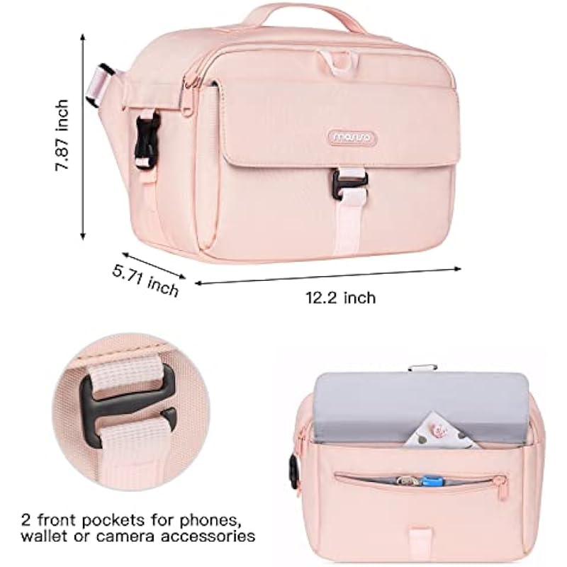 MOSISO Camera Bag Case, DSLR/SLR/Mirrorless Photography Camera Messenger Bag Compact Crossbody Padded Camera Shoulder Bag with Rain Cover Compatible with Canon/Nikon/Sony Camera and Lenses, Pink