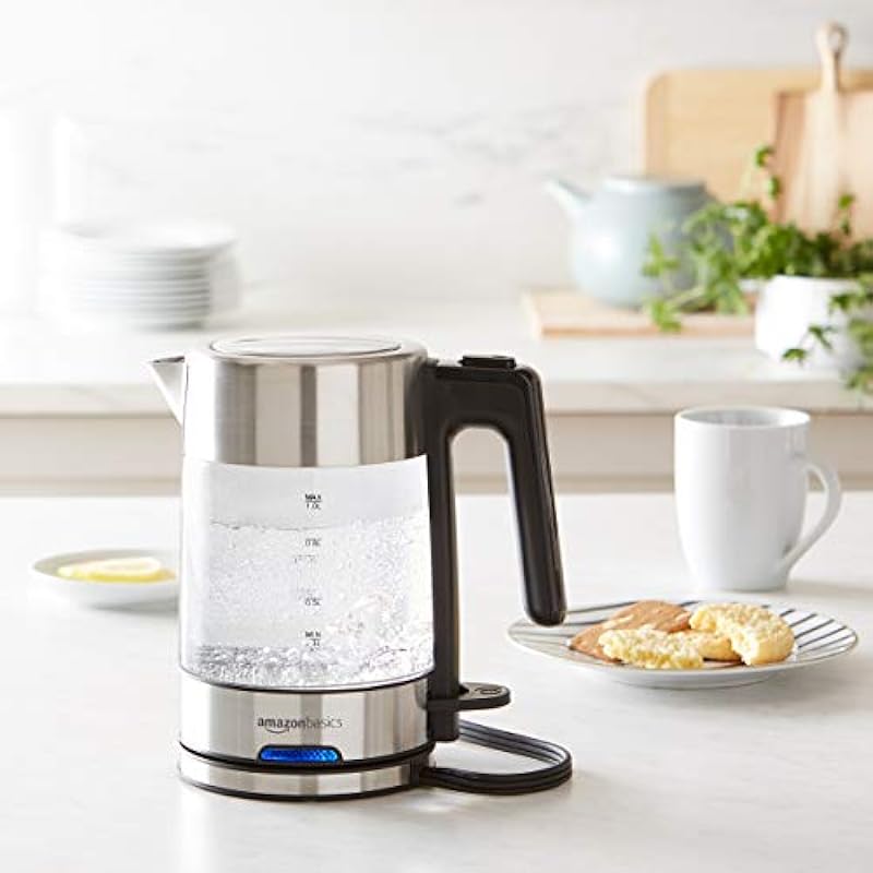 Amazon Basics Electric Glass and Steel Kettle – 1.0 Liter