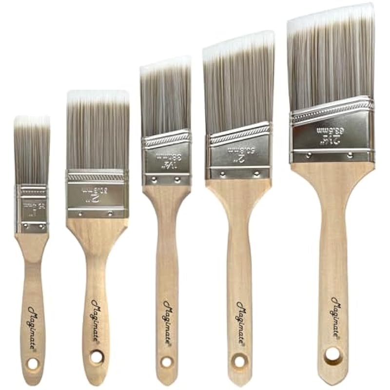 Magimate Paintbrush Set for Walls, Furniture Stain, Soft Sharped Filament Wood Handle Home Painting Brushes Pack of 5