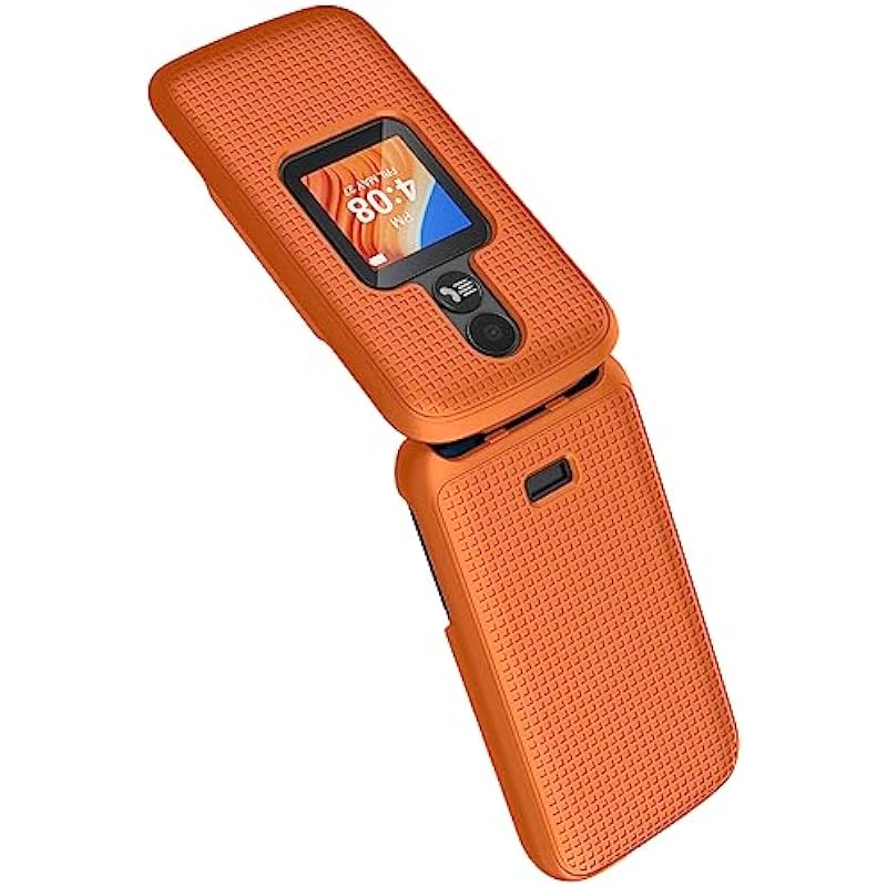 Case for Alcatel TCL Flip 2 Phone (2022), NakedcellPhone [Grid Texture] Slim Hard Shell Protector Cover for T408DL / TFALT408DCP – Orange