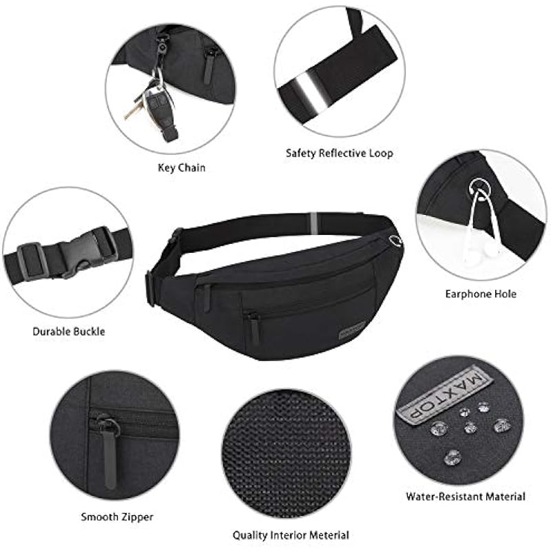 MAXTOP Large Crossbody Fanny Pack Belt Bag for Women Men with 4-Zipper Pockets Gifts for Enjoy Festival Sports Workout Traveling Running Casual Hands-Free Water-Resistant Waist Pack Carrying of Phones