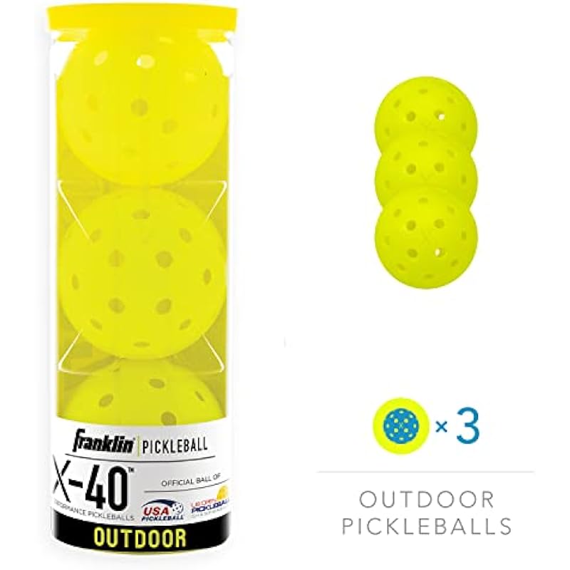 Franklin Sports Outdoor Pickleballs – X-40 Pickleball Balls – USA Pickleball (USAPA) Approved – Official US Open Ball – 3, 12, and 100 Bulk Packs of Pickleballs