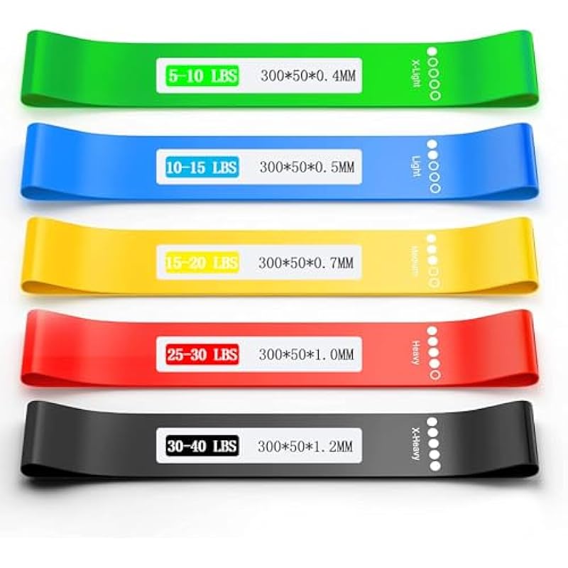 Exercise Bands, Resistance Bands for Exercise, Fitness Bands with 5 Different Resistance Levels, Workout Bands Resistance, Elastic Bands for Gym Yoga Training (5-Piece Set)