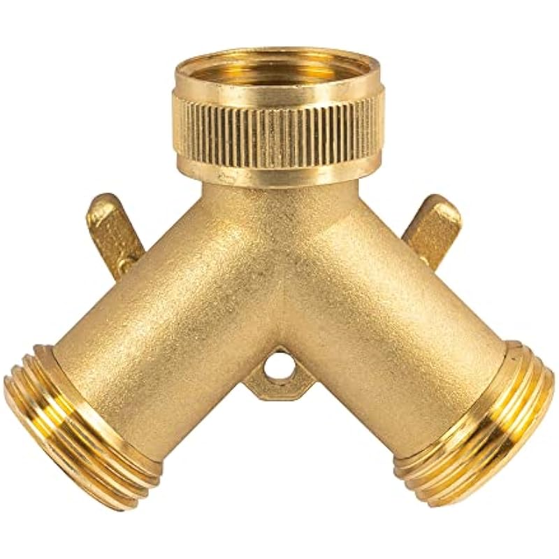 Hourleey Brass Garden Hose Splitter (2 Way), Solid Brass Hose Y Splitter 2 Valves with 2 Extra Rubber Washers (Brass)