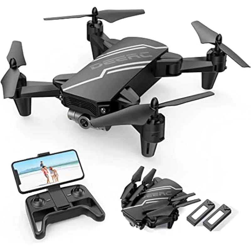 DEERC D20 Mini Drone for Kids with 720P HD FPV Camera Remote Control Toys Gifts for Boys Girls with Altitude Hold, Headless Mode, High Speed,Voice Control, 3D Flips, 2 Batteries, Black