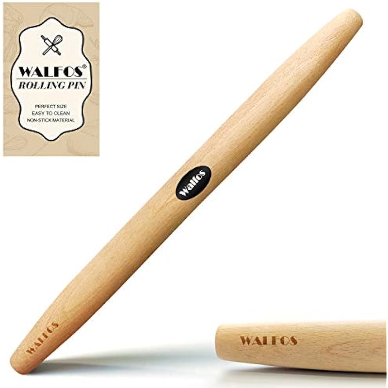 WALFOS French Rolling Pin Dough Roller for Baking,Pizza Dough Pie and Cookie Beech Roller, Wood Rolling Pins for Kitchen Tools（15.7 Inch）