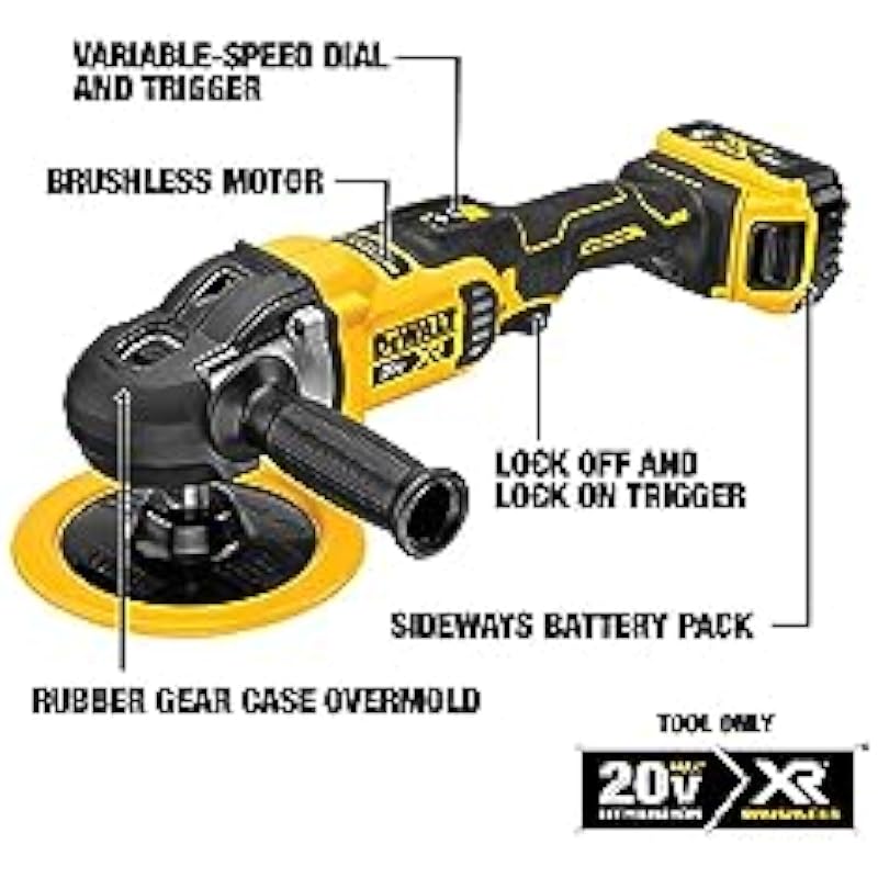 DEWALT 20V MAX* XR Cordless Polisher, Rotary, Variable Speed, 7-Inch, 180 mm, Tool Only (DCM849B)