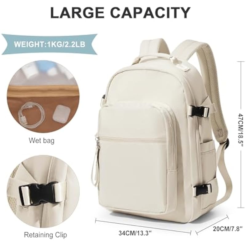 Cabin Bags for Travel Underseat Carry-ons Bag for Women Hand Luggage Bag Men Travel Backpack Cabin Size Laptop backpack Fit 15.6 inch Laptop Beige Simple