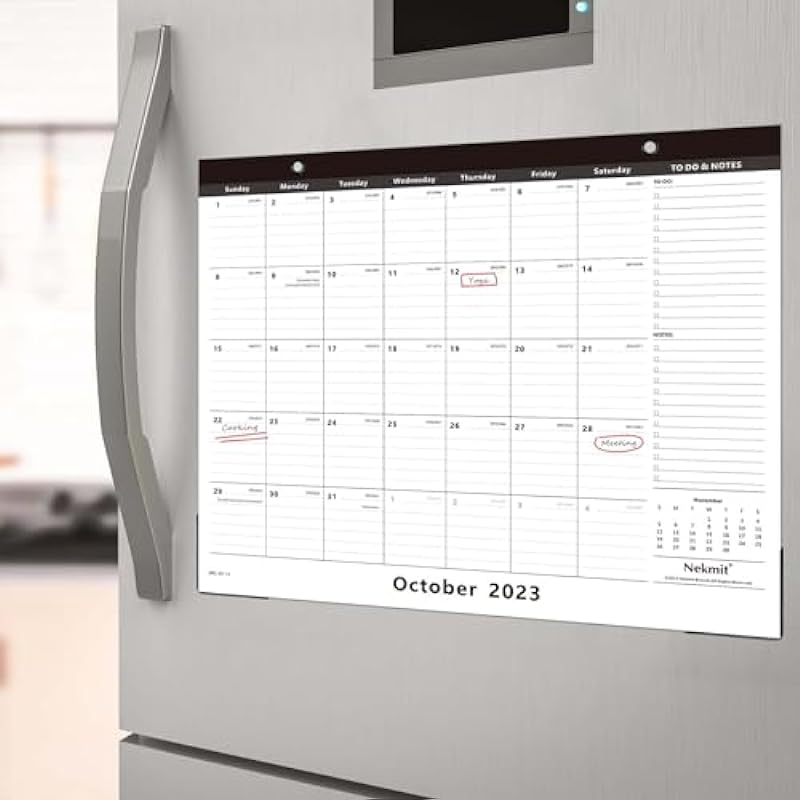 Nekmit Magnetic Calendar for Fridge, 2024 Yearly Monthly Desk Pad Calendar, Fridge Calendar for Home Schooling Plan & Schedule, Runs from Now to Dec 2024, Ruled Blocks, 15 x 12 Inches, Black