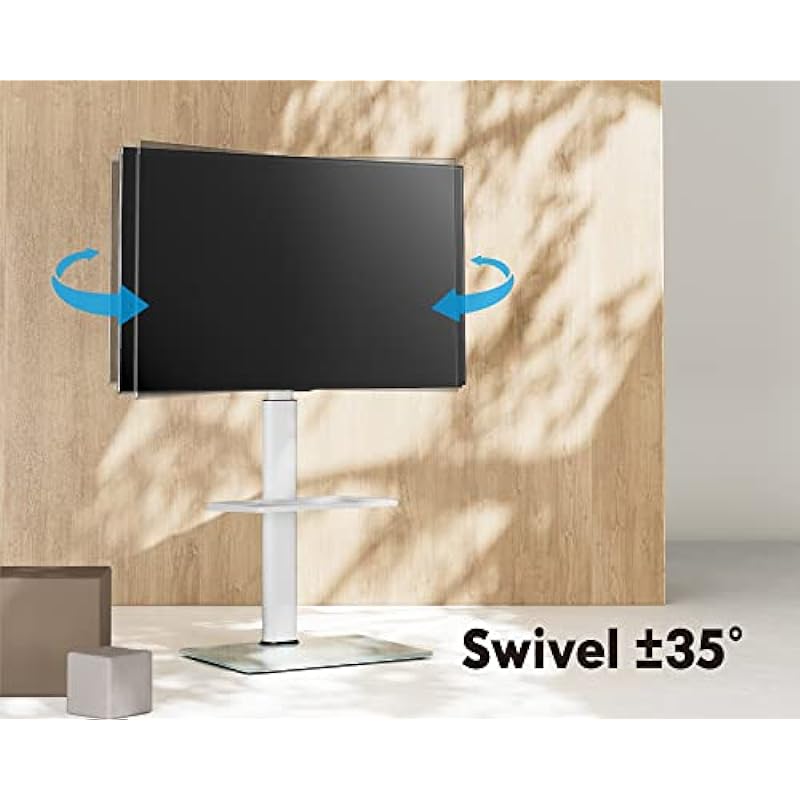 FITUEYES White TV Stand Mount for 32-60 inch TV Screen, 2 Tier Floor TV Stand with Swivel 70 Degree and Height Adjustable Max VESA 600×400 mm