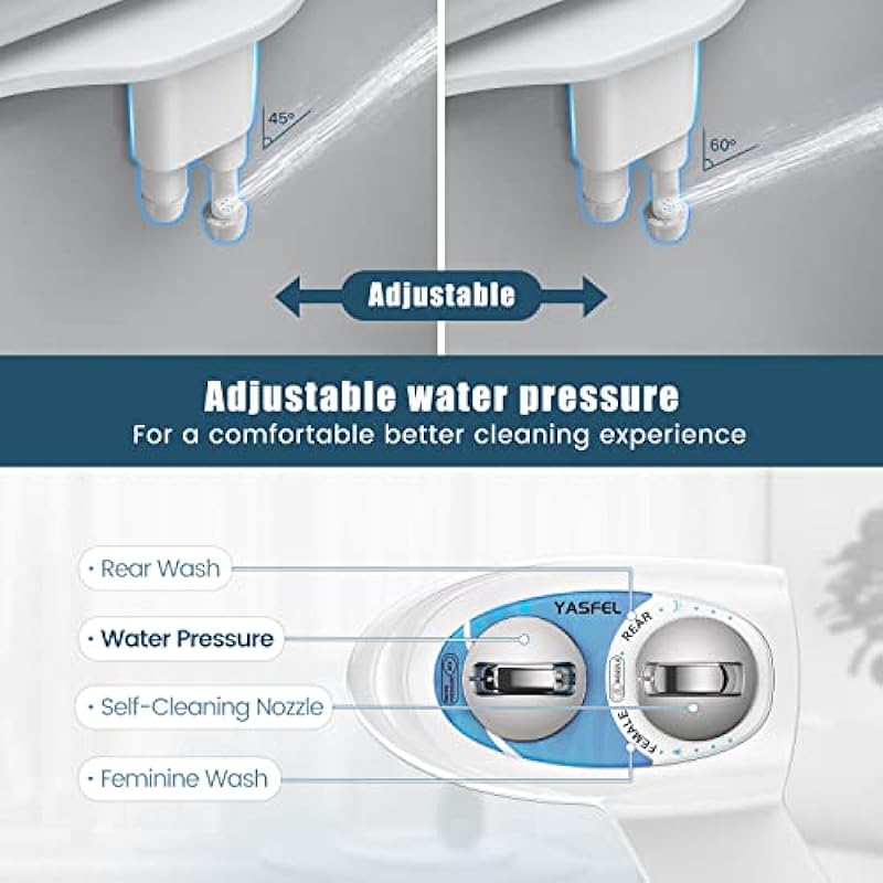 YASFEL Modern Self Cleaning Bidet Attachment for Toilet, Non-Electric Bidet, Fresh Cold Bidet Attachment for Feminine/Posterior Wash, with Adjustable Pressure Control (Blue/White)