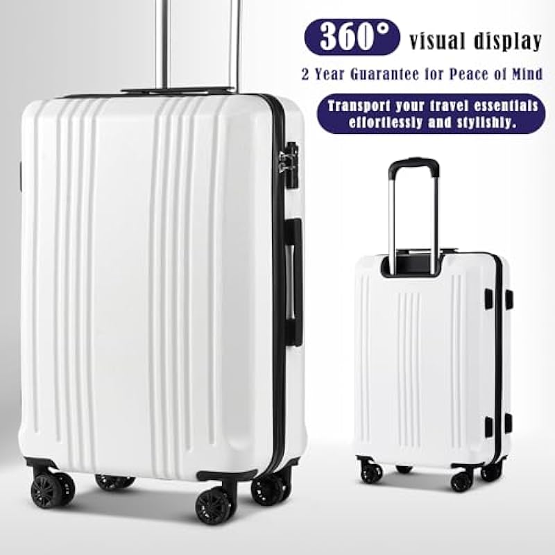 Coolife Luggage Suitcase PC+ABS with TSA Lock Spinner 20in24in28in (White, S(20in)_Carry on)