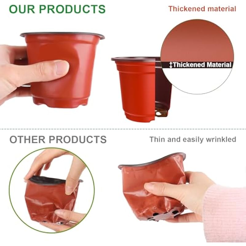 Nursery Pots, PEYOU 100 Pack 4″ Plastic Plant Pots, Plant Flower Seedling Pots, Reusable Seed Starting Pots for Seedlings Transplanting Small Plants Growing