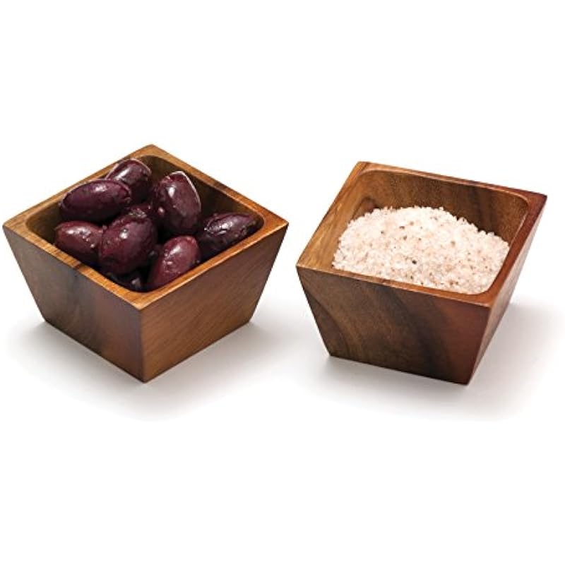 Lipper International 1100-2 Acacia Wood Square Salt Pinch or Serving Bowls, 3″ x 3″ x 2-1/2″, Set of 2