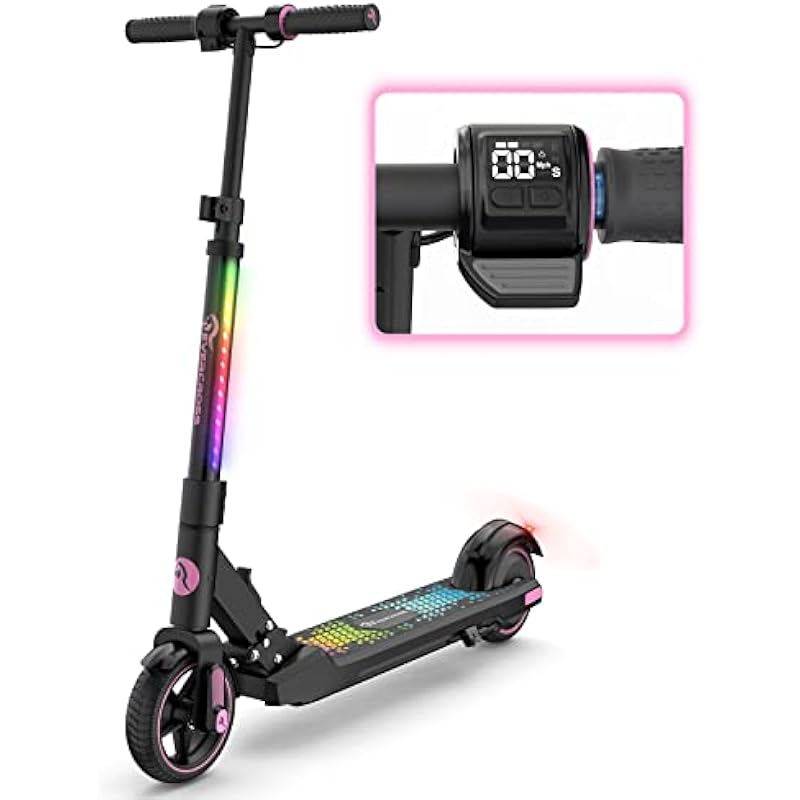 EVERCROSS EV06C Electric Scooter, Foldable Electric Scooter for Kids Ages 6-12, Up to 9.3 MPH & 5 Miles, LED Display, Colorful LED Lights, Lightweight Kids Electric Scooter