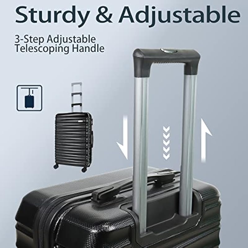 Luggage Set 3 Pieces (20/24/28) -Suitcase Set – Carry on Luggage with Wheels – Check-in Luggage – PC + ABS Durable Suitcase Rotating Silent Wheels (Hardside Luggage with Spinner Wheels, Black)…