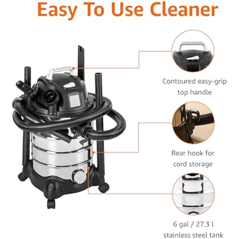 Amazon Basics 6-Gallon 3.5 HP Stainless Steel Wet/Dry Vacuum