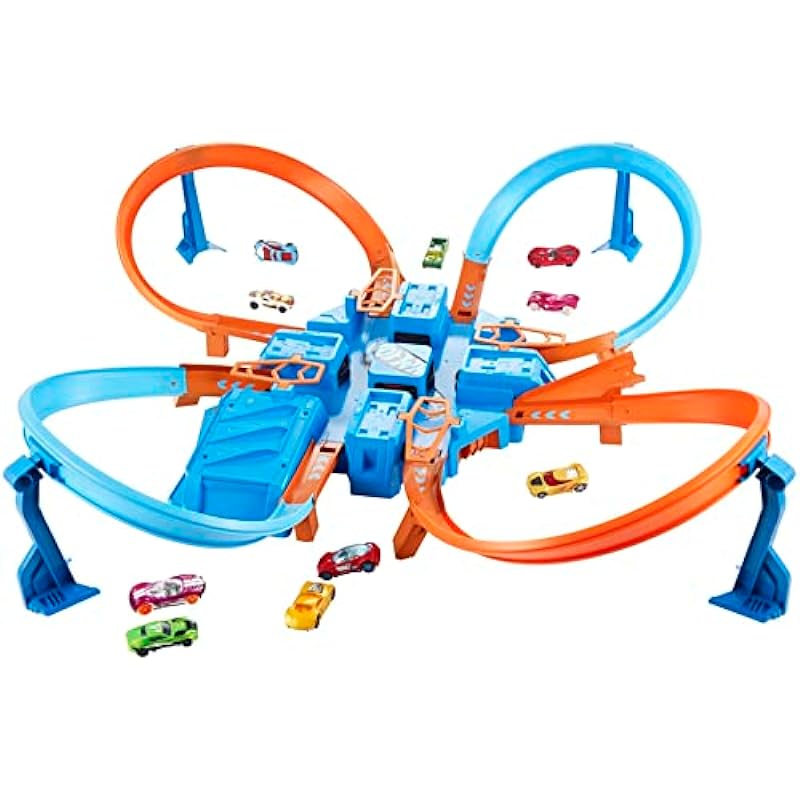 Hot Wheels Track Set with 1:64 Scale Toy Car, 4 Intersections for Crashing, Powered by a Motorized Booster, Criss-Cross Crash Track