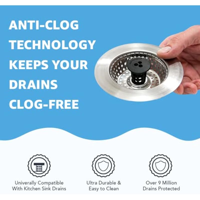 Kitchen SinkShroom Revolutionary Clog-Free Stainless Steel Sink Strainer, Chrome-Gray (1 Pack)