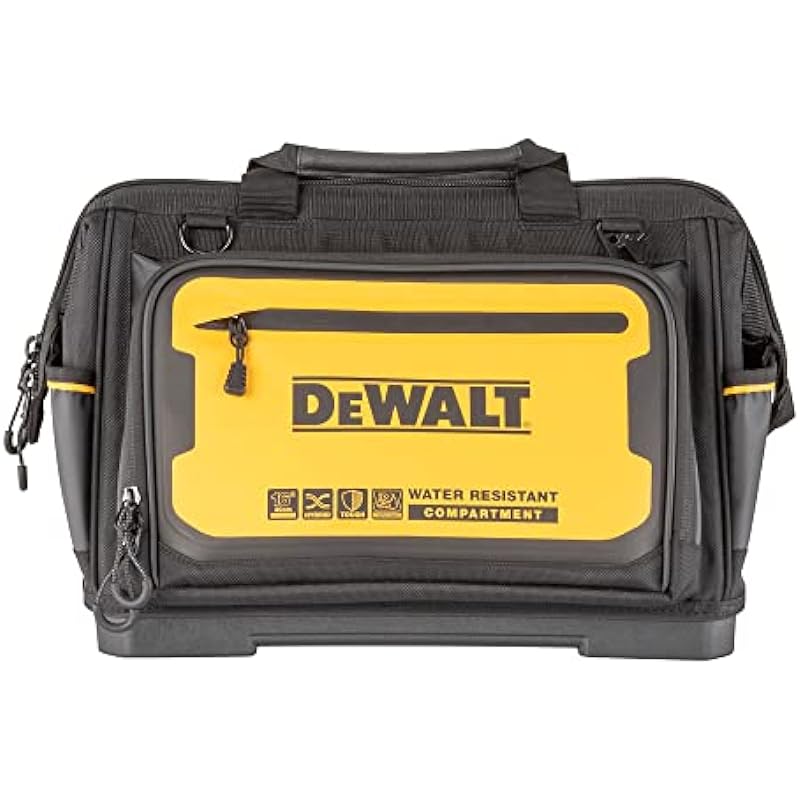 DEWALT 16 in. Pro Open Mouth Tool Bag, Water Resistant Compartment, 31 Pockets, Tough Fabric (DWST560103)