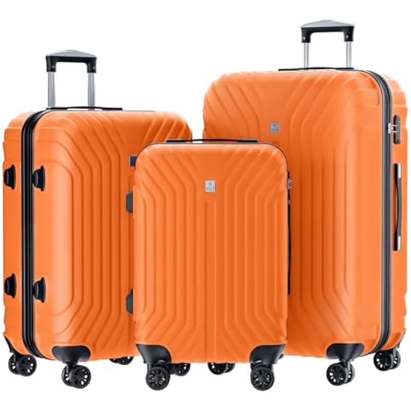 AnyZip Luggage Sets Expandable PC ABS 3 Piece Set Durable Suitcase with Spinner Wheels TSA Lock Carry On 20 24 28 Inch Orange