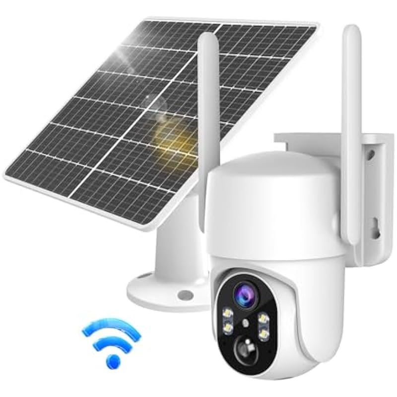 Solar Security Cameras Wireless Outdoor, WiFi Cameras for Home Security Outside, 360 Surveillance Camera with Solar Panel Battery, Color Night Vision, 2-Way Talk, PIR Motion Detection, Cloud Storage