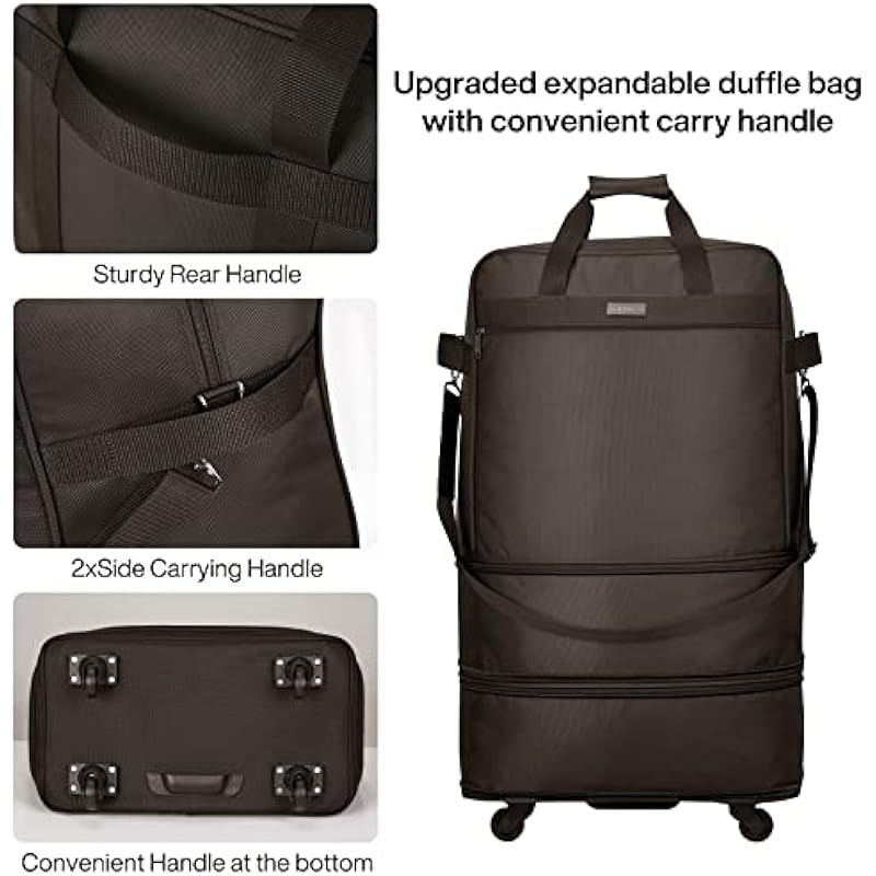 Hanke Expandable Foldable Suitcase, Large Suitcases Bag with Spinner Wheels Collapsible Lightweight Rolling Luggage Extend to 20 inch/24 inch/28 inch Travel Bag for Men Women(Coffee)