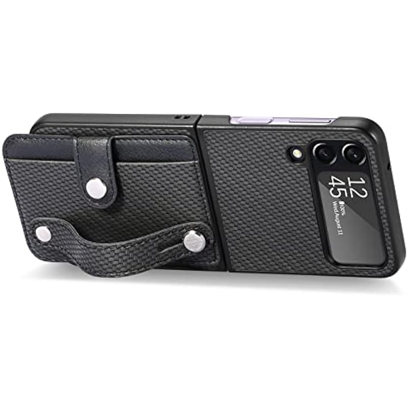Asuwish Phone Case for Samsung Galaxy Z Flip 4 5G 2022 and Cell Accessories with Wrist Strap Credit Card Holder Slot Stand Kickstand Protective Slim Gaxaly ZFlip4 Z4 Flip4 4Z Flip4case Women Men Black