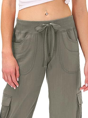 MoFiz Women’s Capri Cargo Hiking Pants with Button 6 Pocket Lightweight Outdoor Athletic Casual Sweatpant