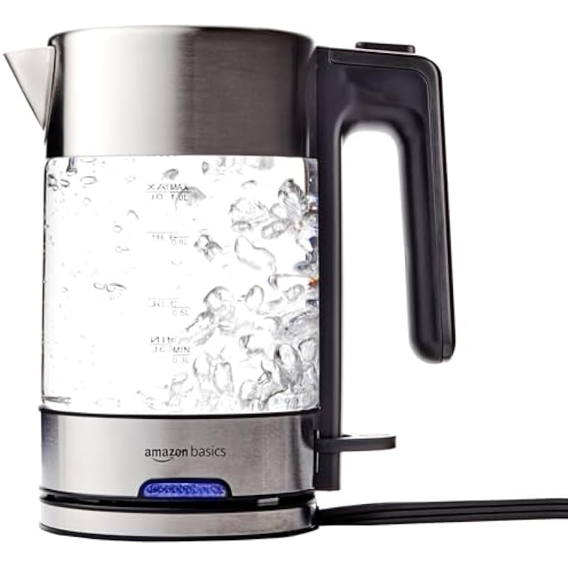 Amazon Basics Electric Glass and Steel Kettle – 1.0 Liter